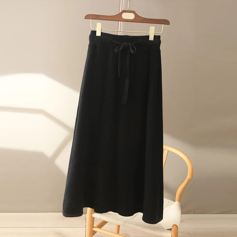 100% Pure Cashmere Wool Women's A-Line Skirt w/Pocket