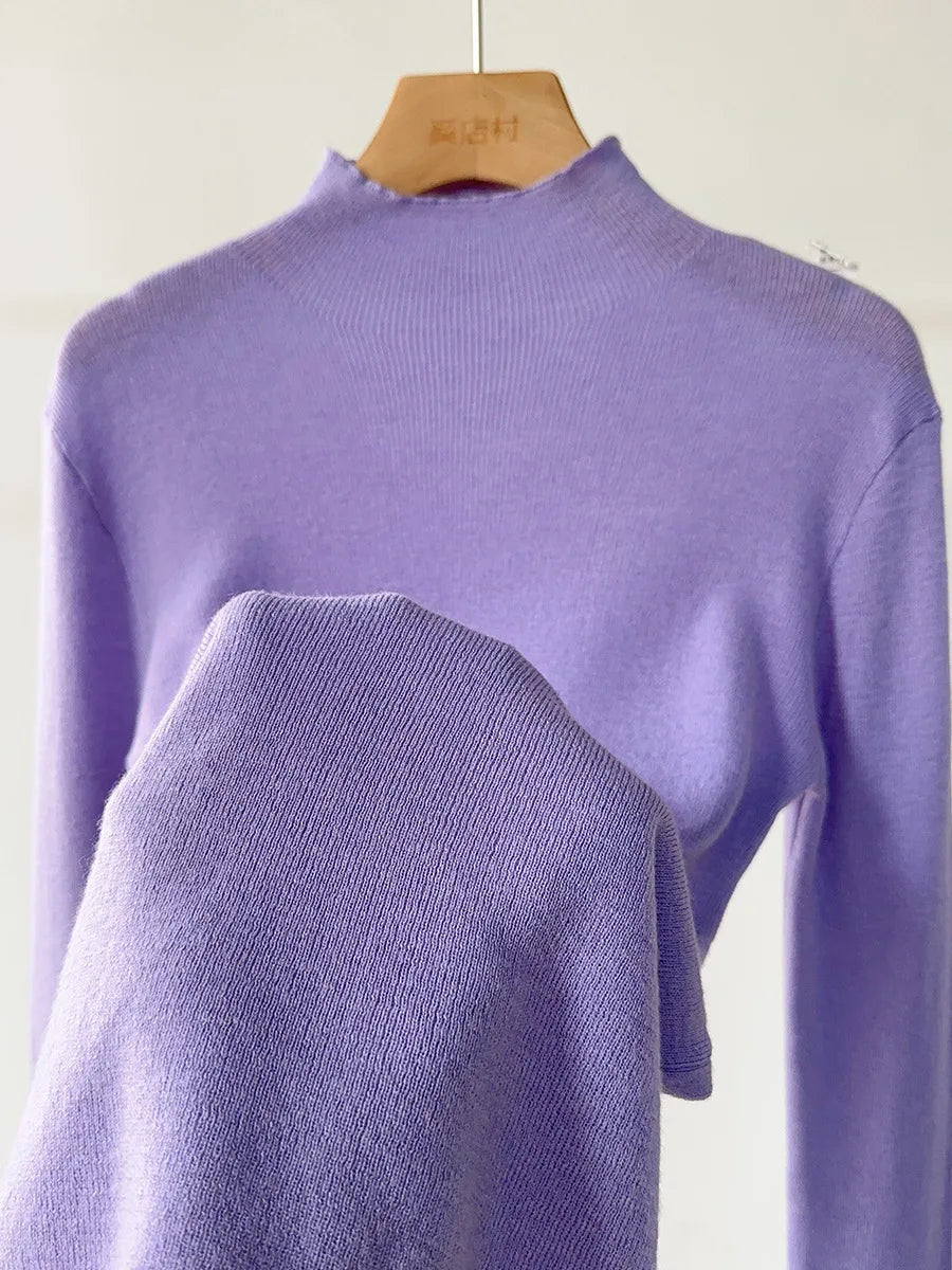 100% Wool Long Sleeve Mock Neck Sweater
