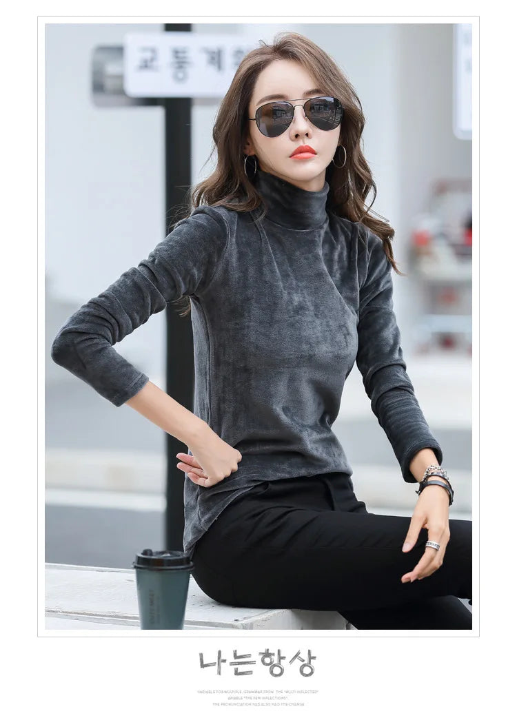 Velvet, Long Sleeve, High Neck Top