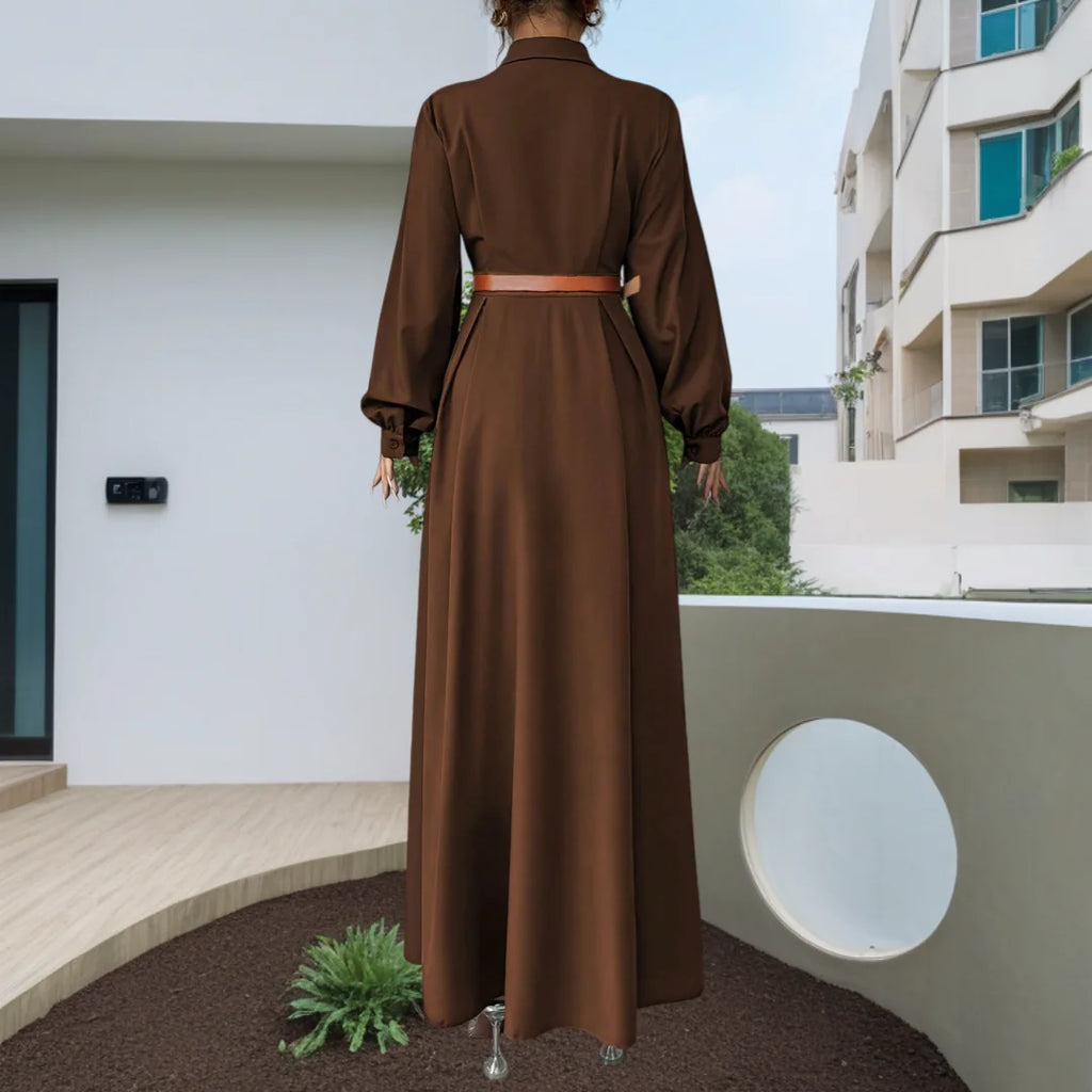 Women's Elegant Long Lantern Sleeve A-Line Maxi Dress