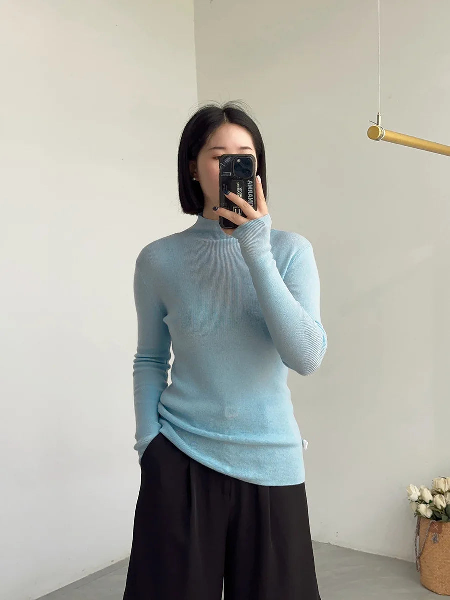 100% Wool Long Sleeve Mock Neck Sweater