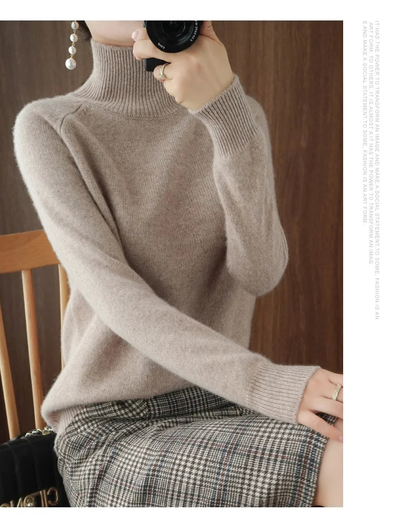 Merino Wool Mock Neck Pullover Sweater