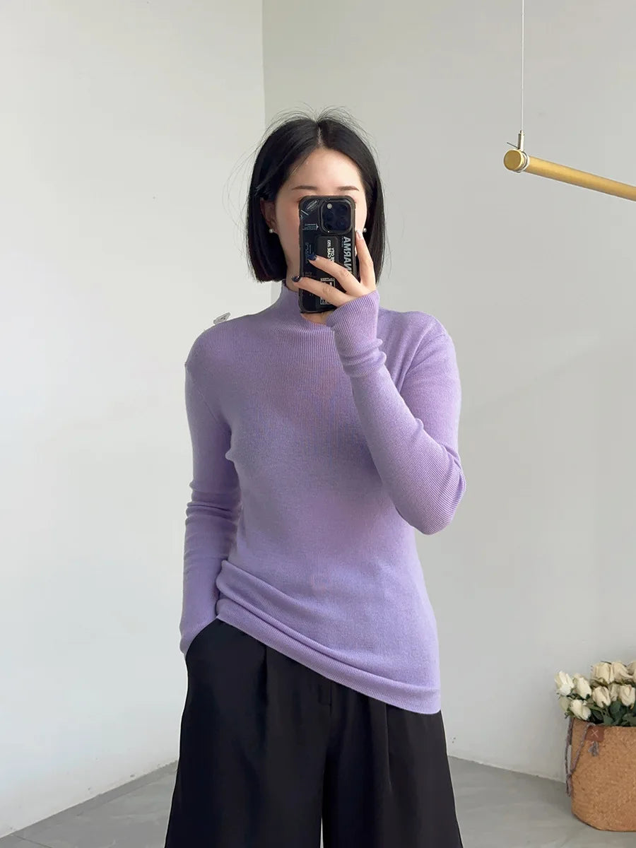 100% Wool Long Sleeve Mock Neck Sweater