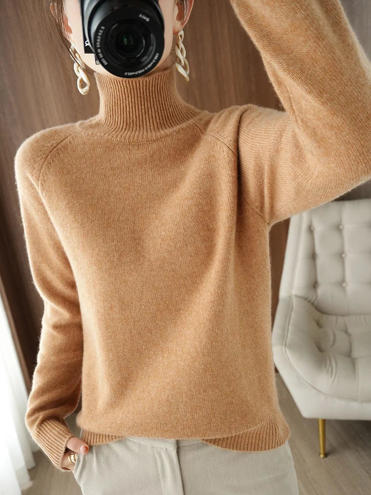 Merino Wool Mock Neck Pullover Sweater