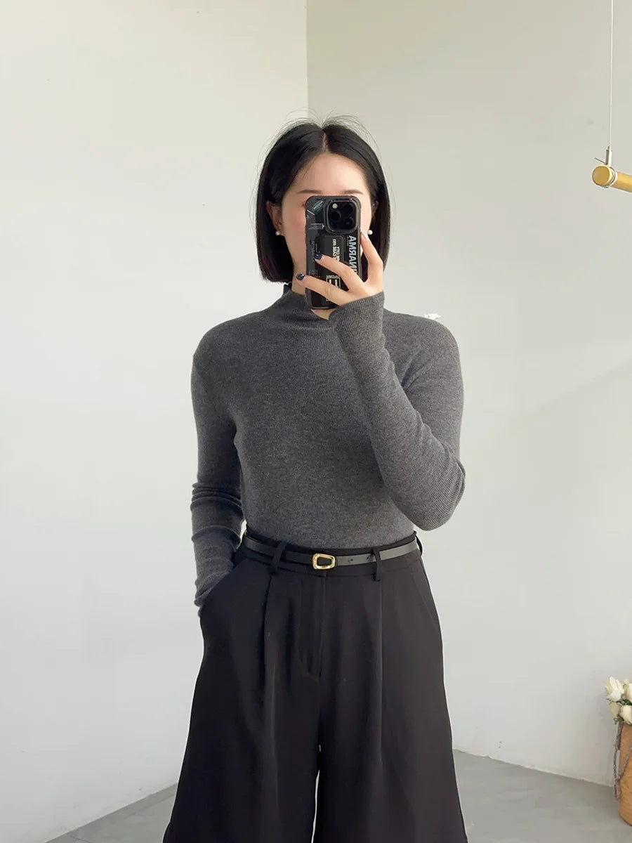 100% Wool Long Sleeve Mock Neck Sweater