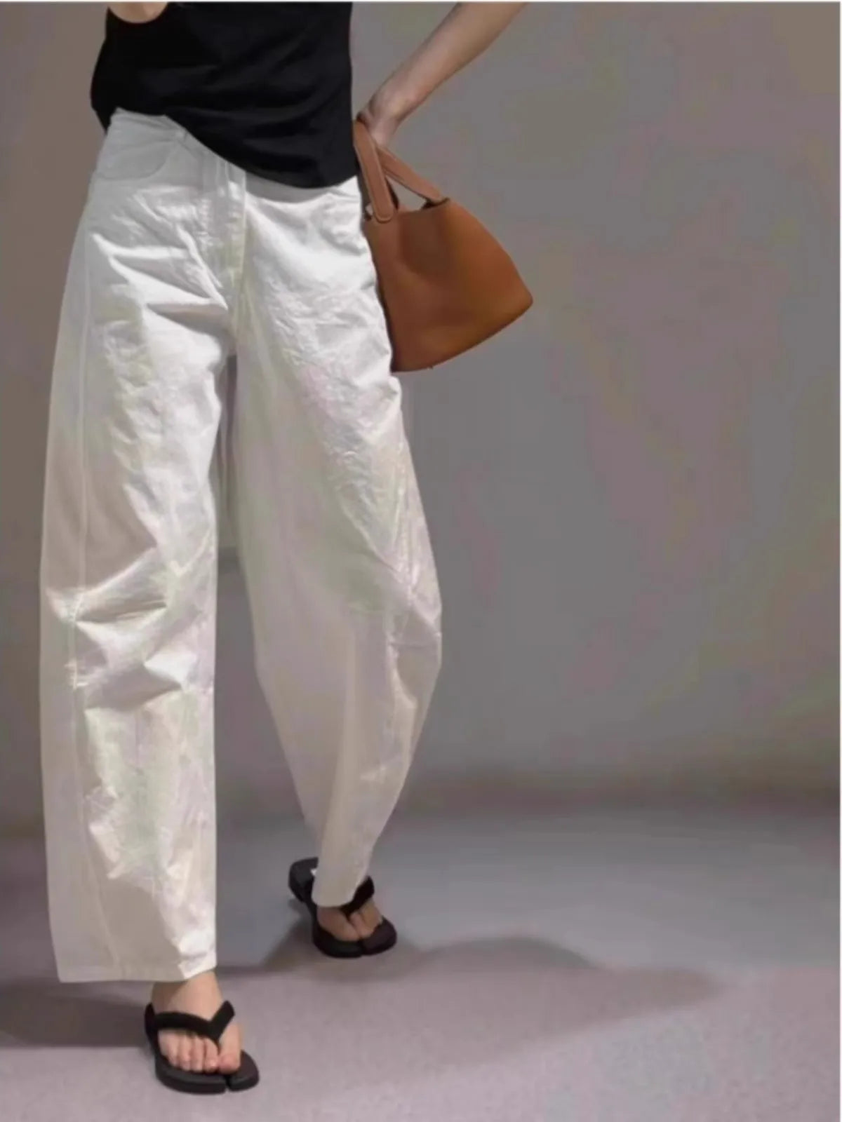 White Cotton Wide-leg Loose Linen Pants