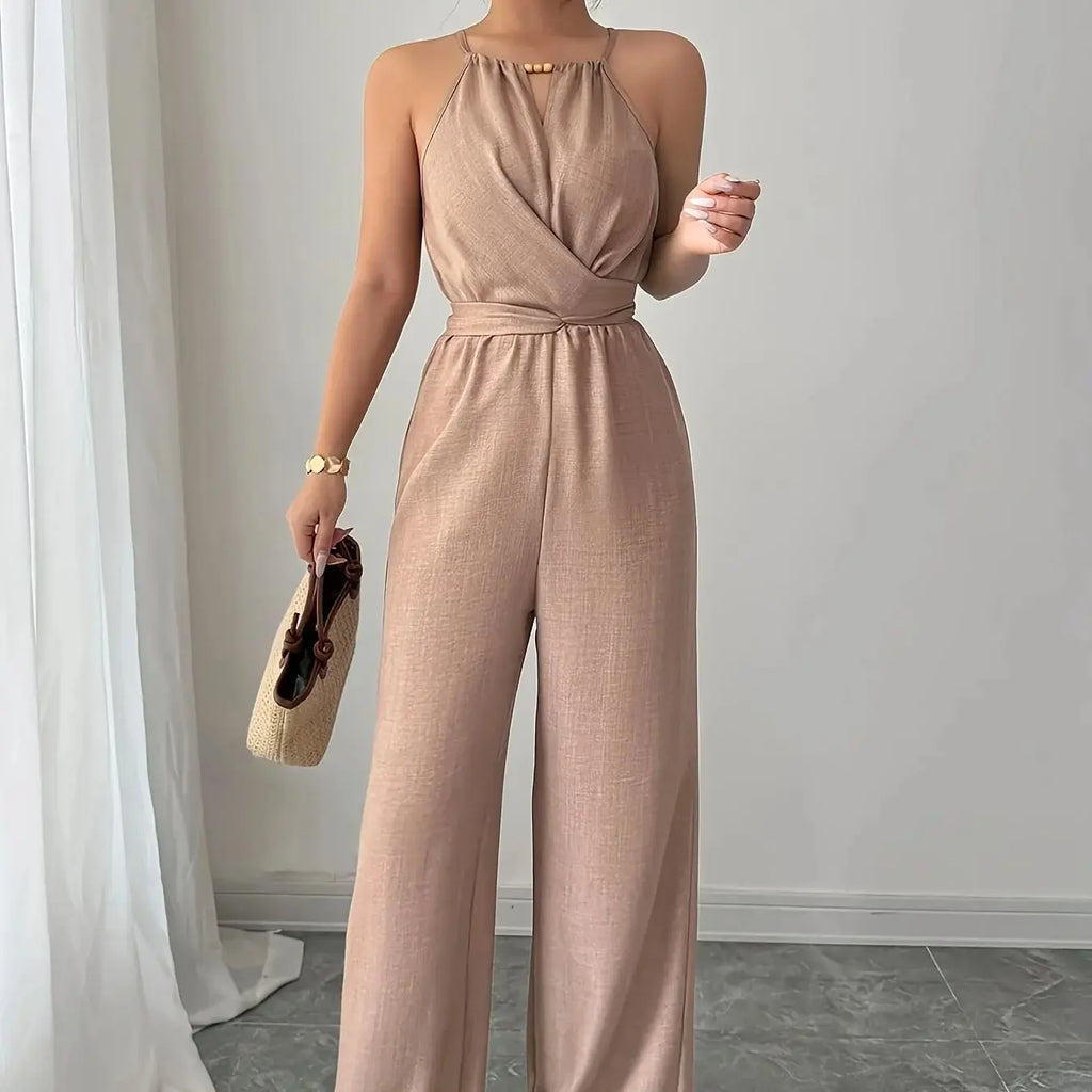 Women's Casual Pleated Halterneck Jumpsuit