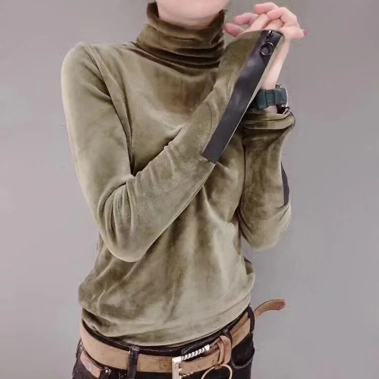 Velvet High Collar Long Sleeve Shirt
