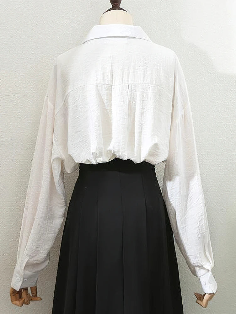 Vintage Crepe Long sleeve Blouse w/Collar