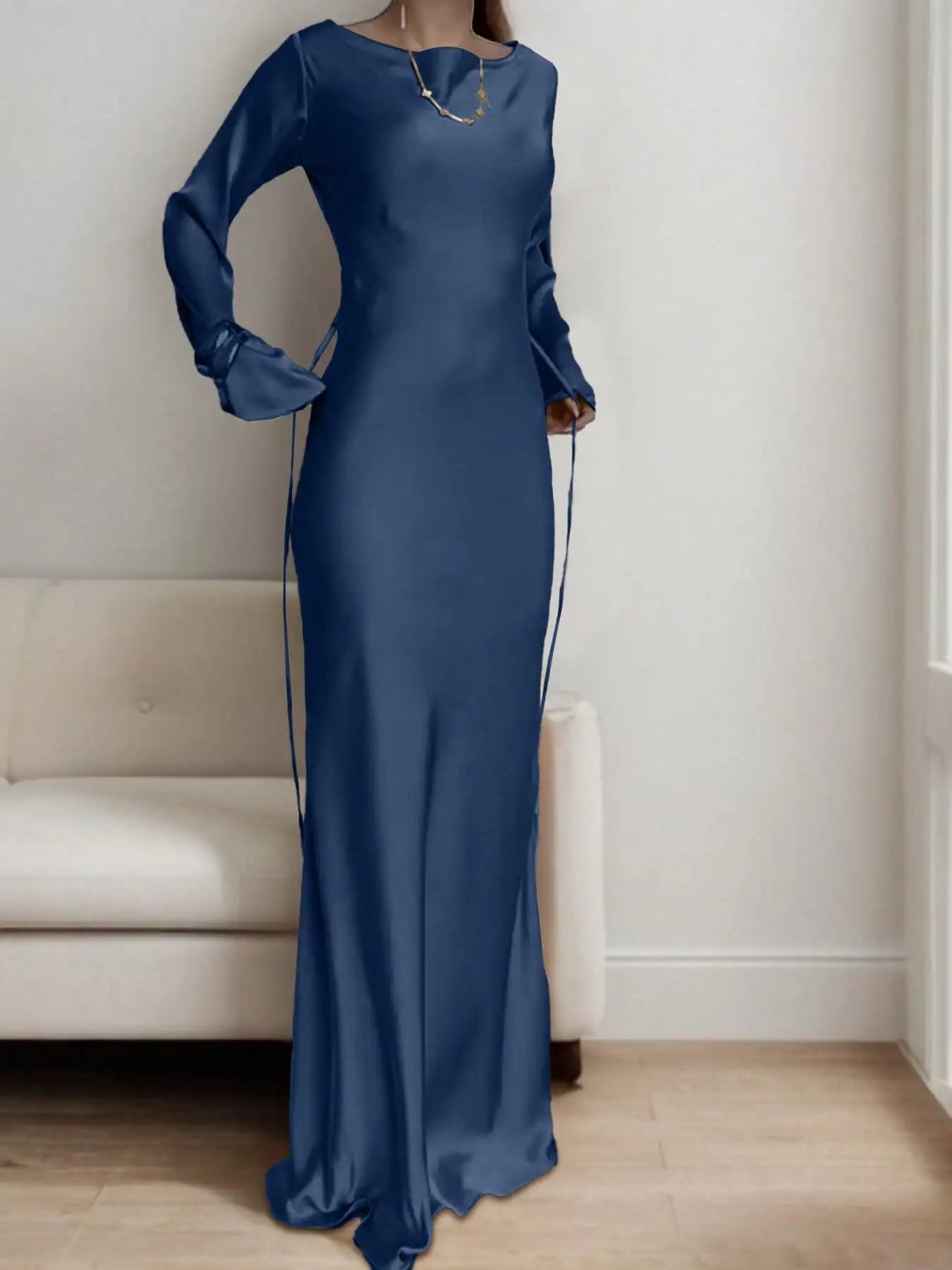 Satin Long Sleeve Maxi Dress