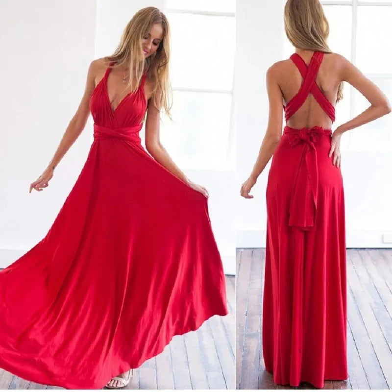 Women's V-neck Strappled Long Dress