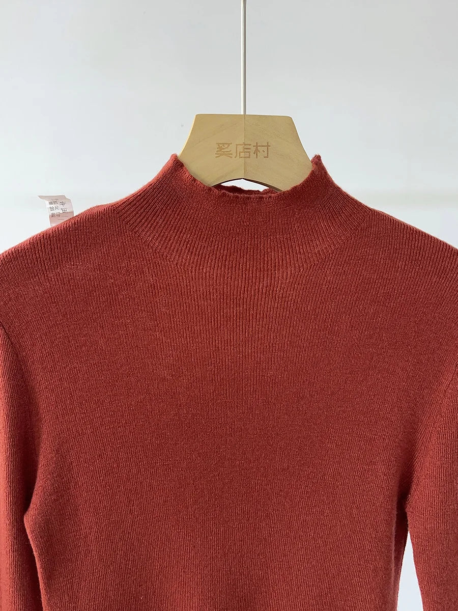 100% Wool Long Sleeve Mock Neck Sweater