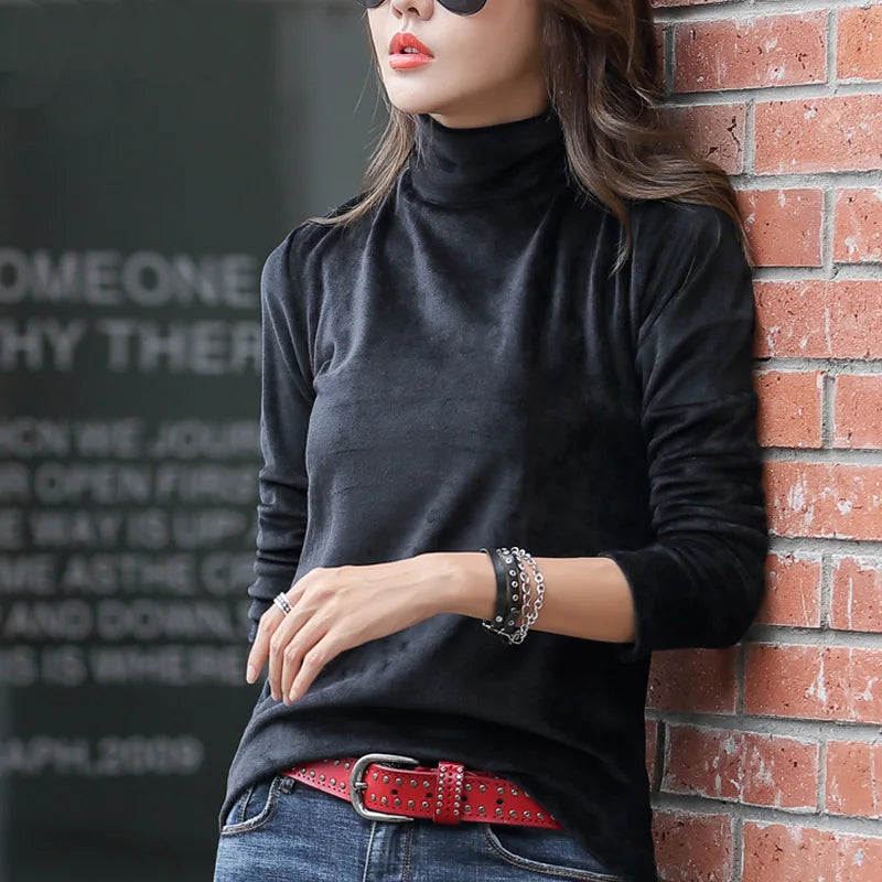 Velvet, Long Sleeve, High Neck Top