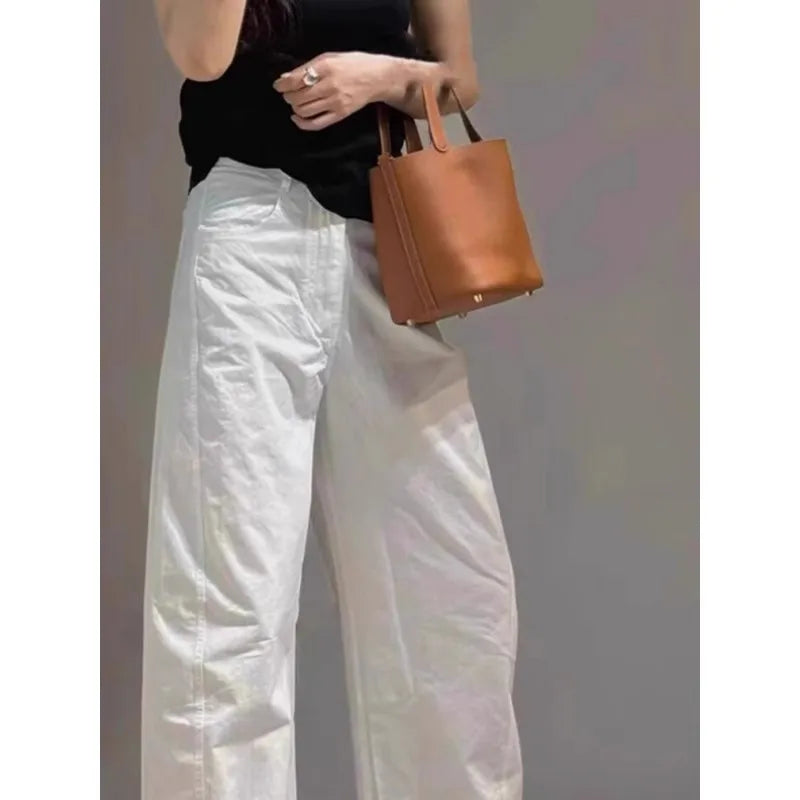 White Cotton Wide-leg Loose Linen Pants