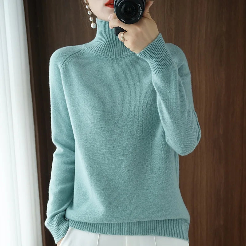 Merino Wool Mock Neck Pullover Sweater