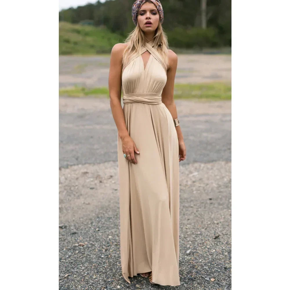 Women's V-neck Strappled Long Dress