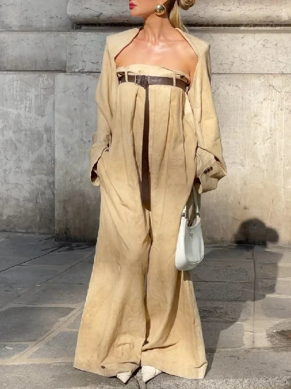 Cotton Two-piece Jumpsuit with Belt