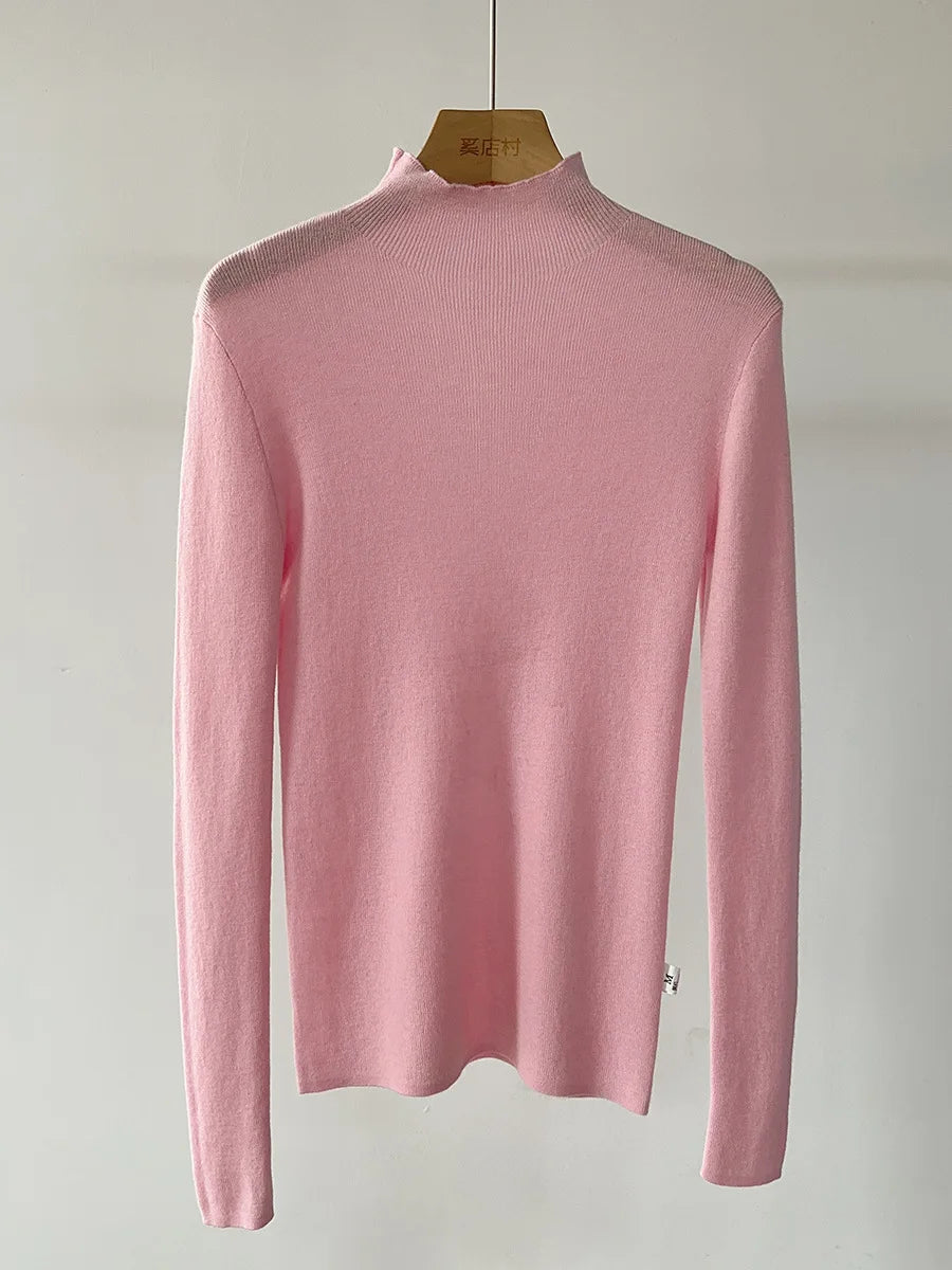 100% Wool Long Sleeve Mock Neck Sweater