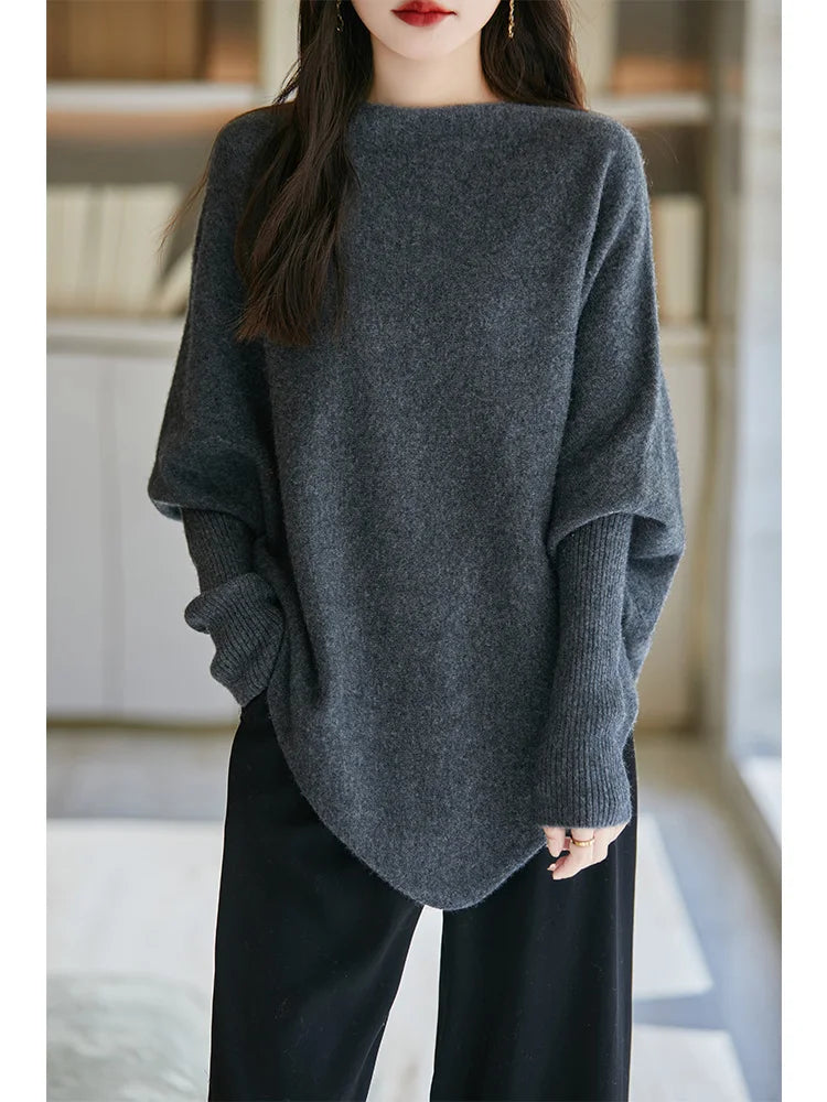 100% Merino Wool Triangle, Boat Neck Pullover Sweater