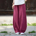 Women's Cotton Linen Wide Leg Pants with Elastic Waist
