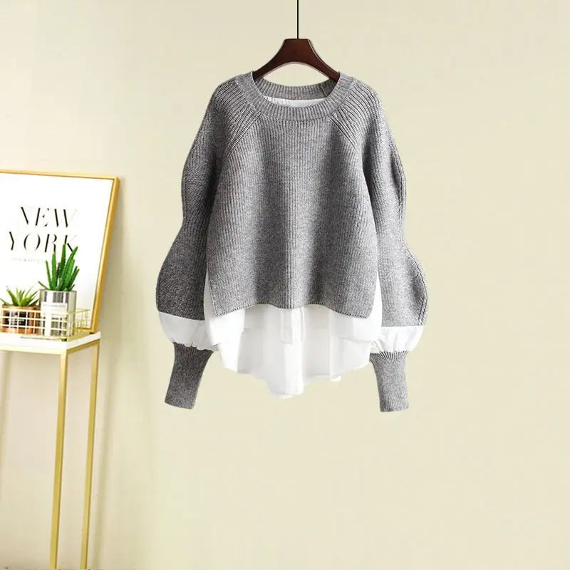 Spring Two Piece Knit Sweater+Strap A-line Skirt Suit Set