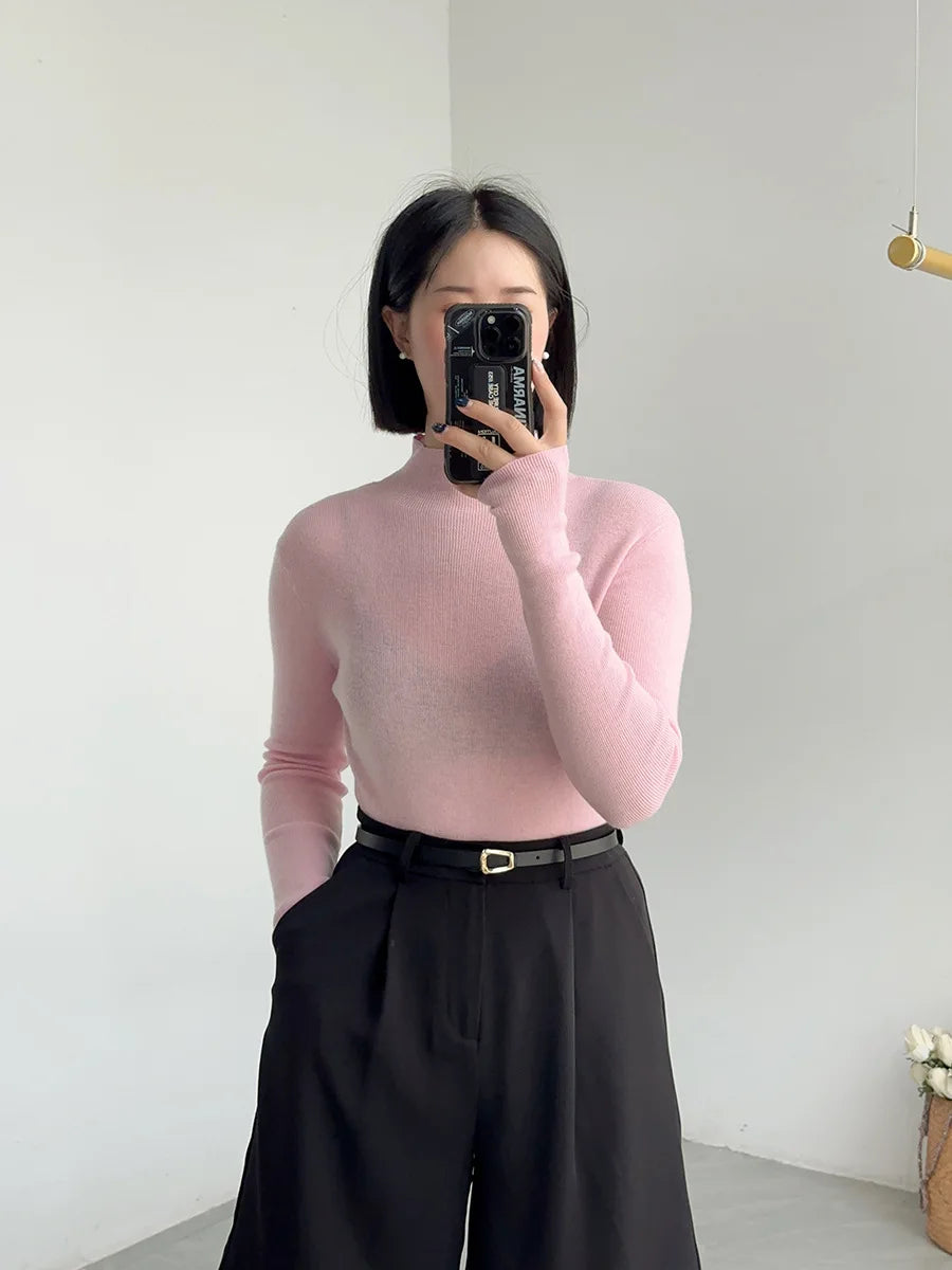 100% Wool Long Sleeve Mock Neck Sweater