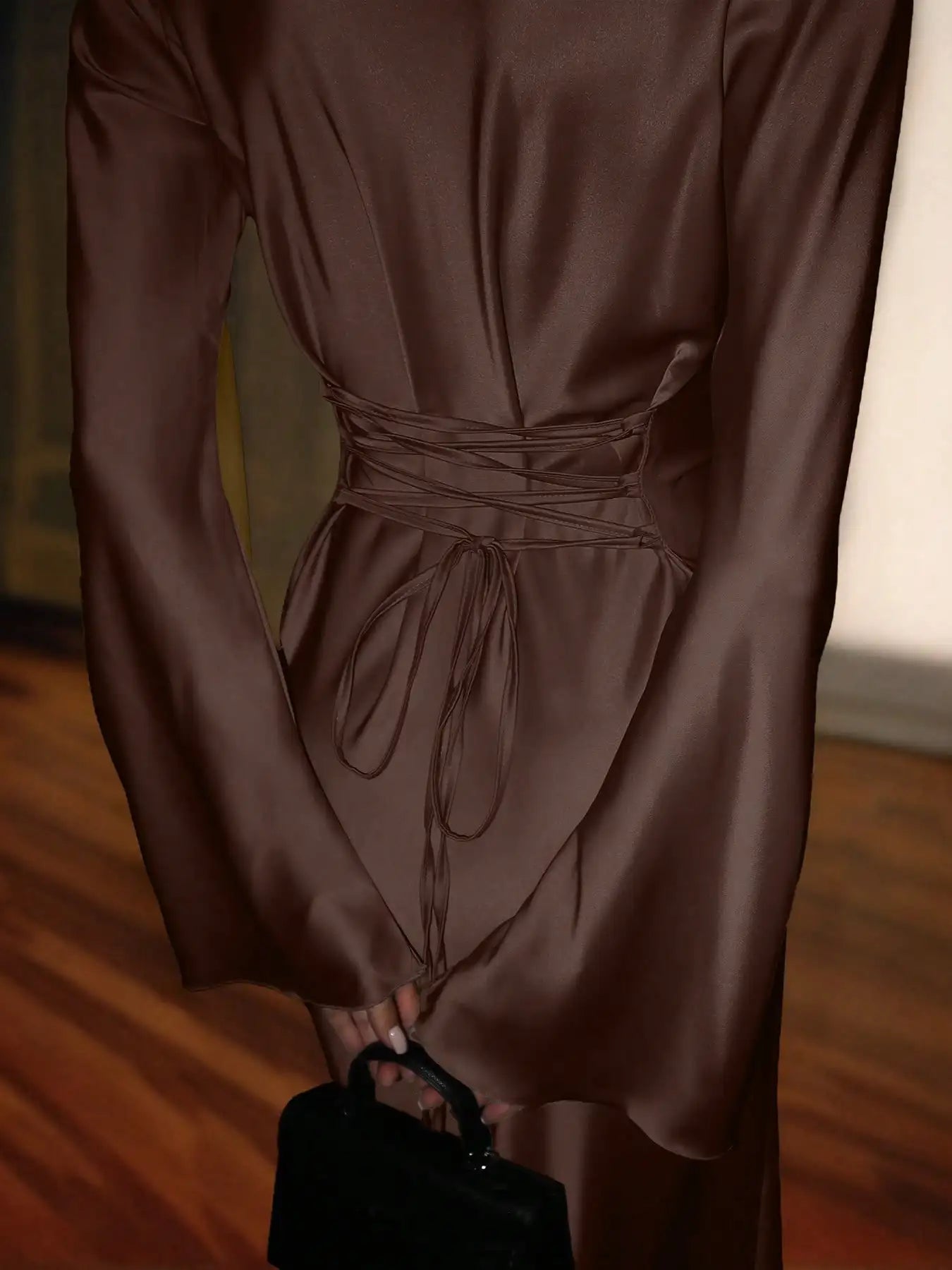 Satin Long Sleeve Maxi Dress