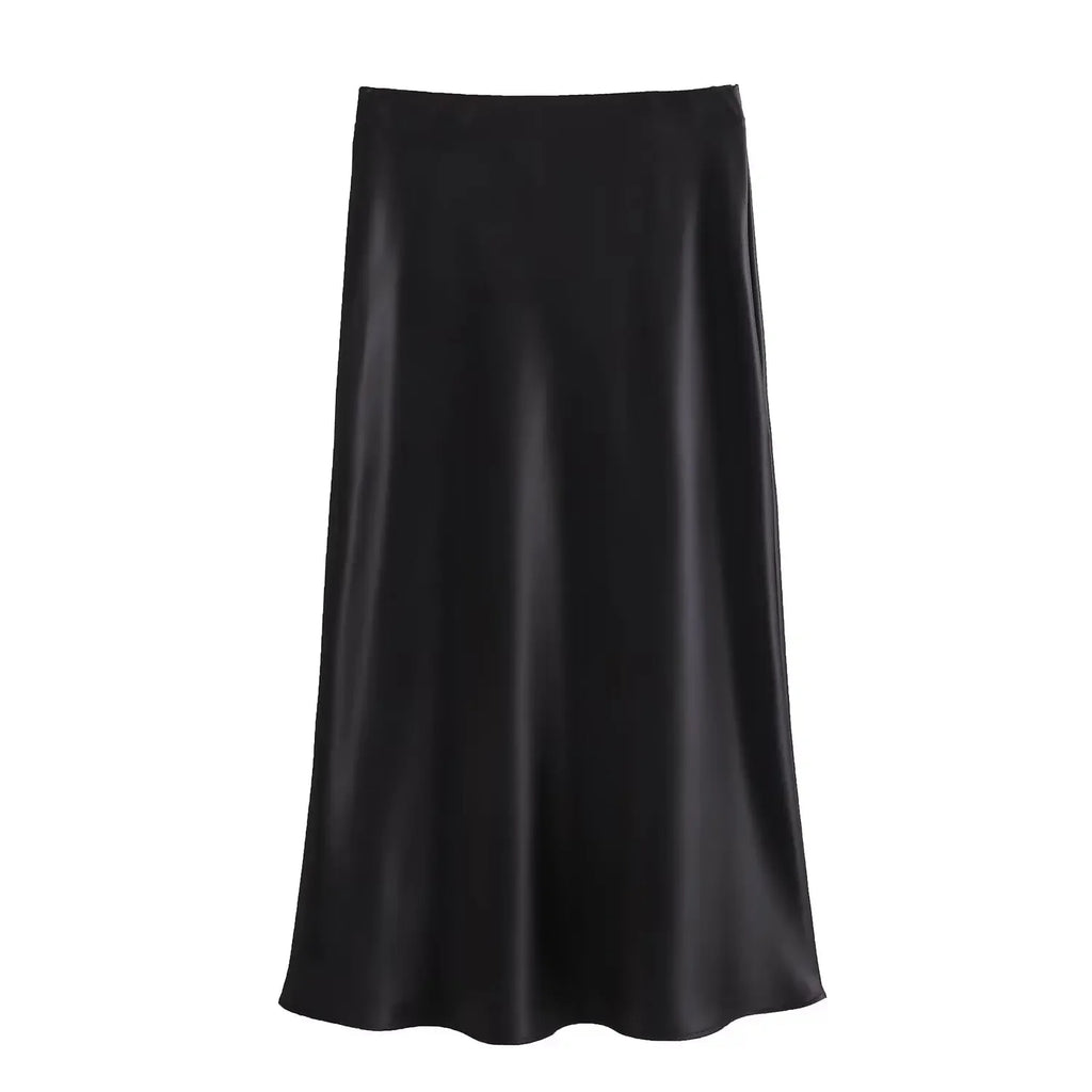 Black Satin High-Waisted Skirt