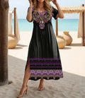 Plus Size Women's Bohemian Floral Print Short Sleeved Dress