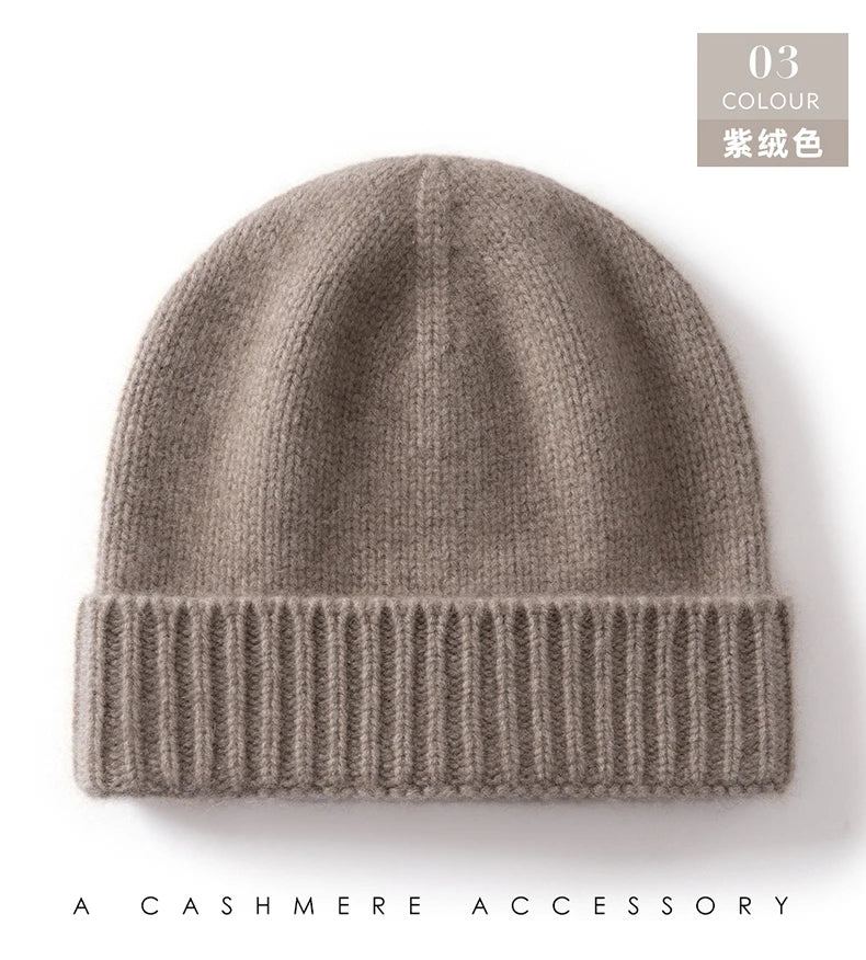 100% Cashmere Knitted Hat with Ear Protection