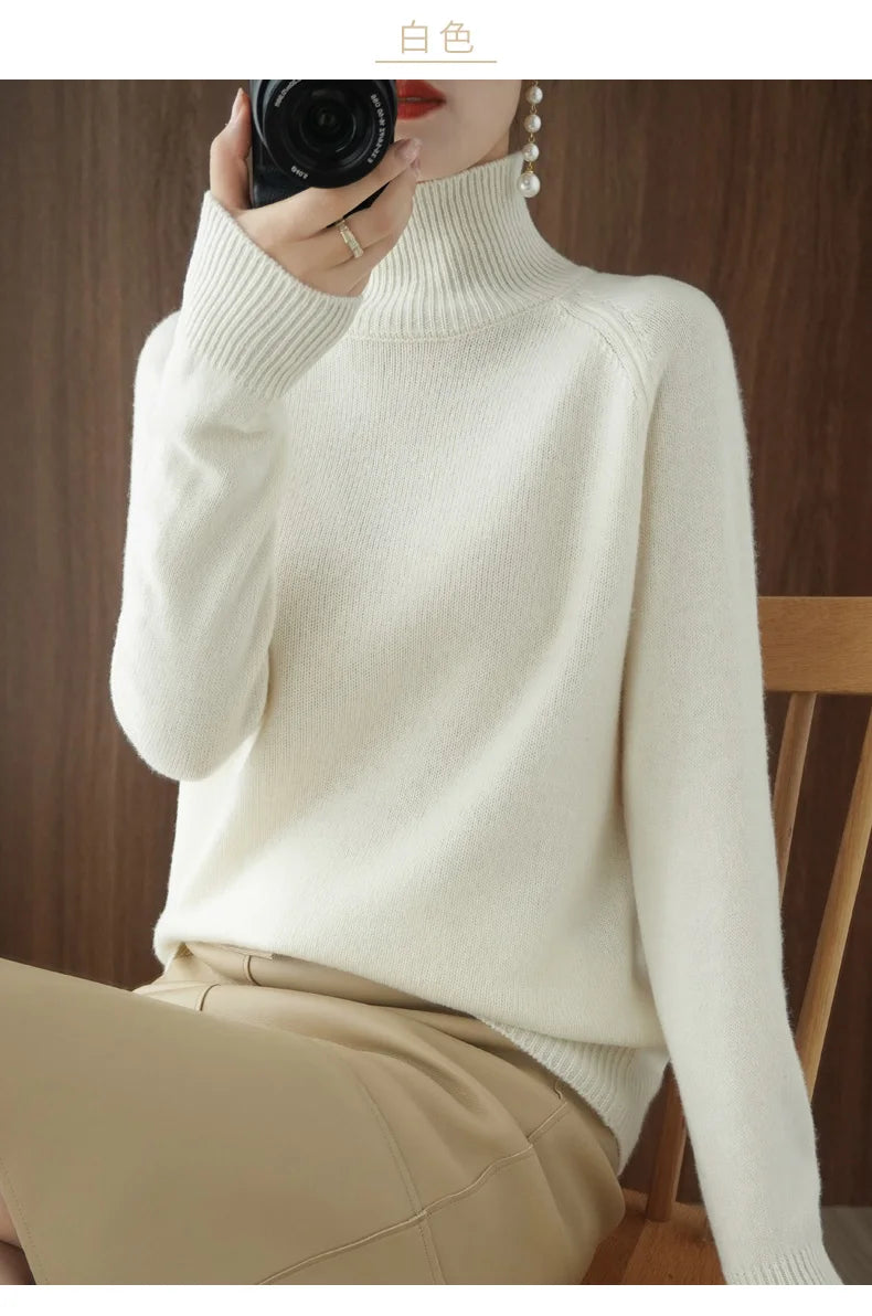 Merino Wool Mock Neck Pullover Sweater