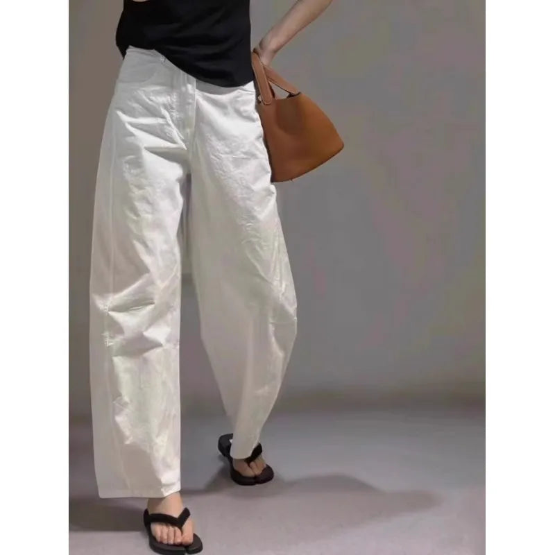 White Cotton Wide-leg Loose Linen Pants