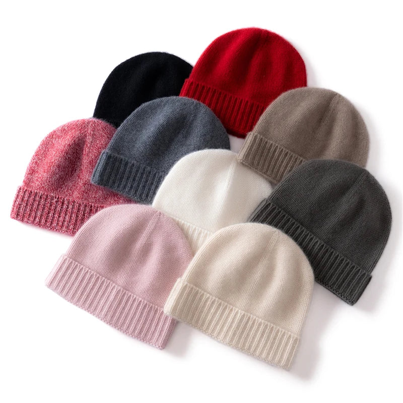 100% Cashmere Knitted Hat with Ear Protection