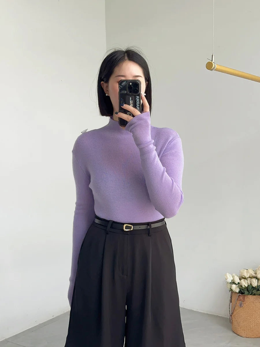 100% Wool Long Sleeve Mock Neck Sweater
