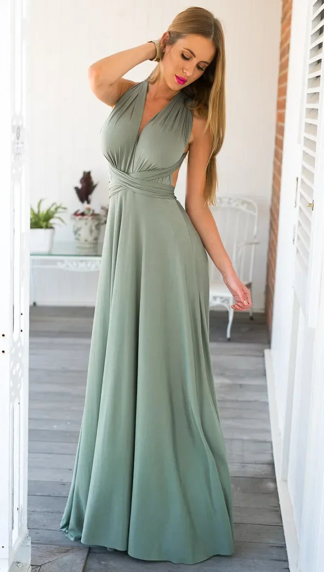 Women's V-neck Strappled Long Dress