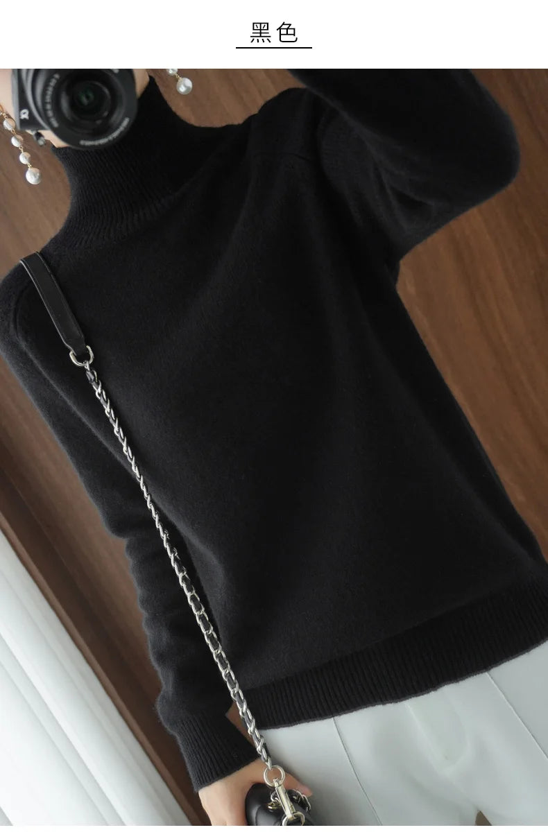 Merino Wool Mock Neck Pullover Sweater