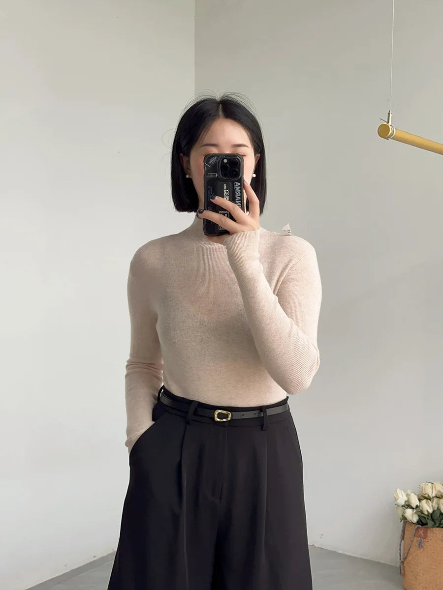 100% Wool Long Sleeve Mock Neck Sweater