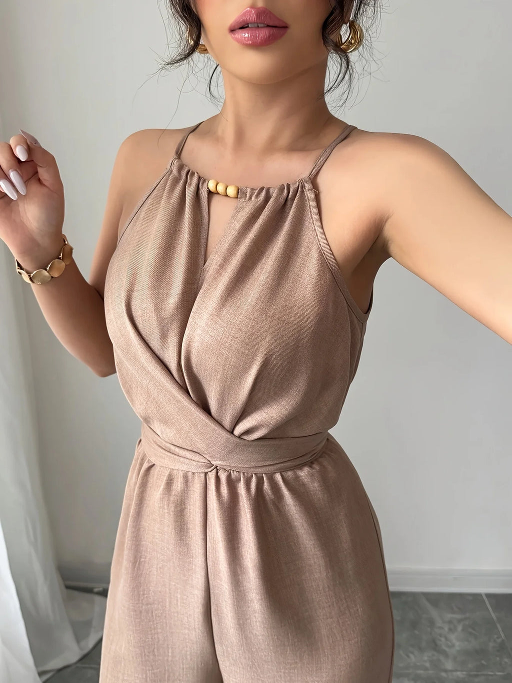 Women's Casual Pleated Halterneck Jumpsuit