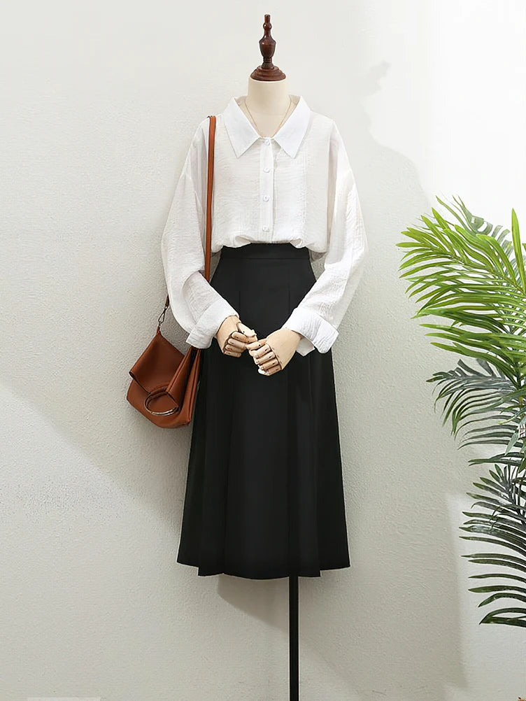 Vintage Crepe Long sleeve Blouse w/Collar