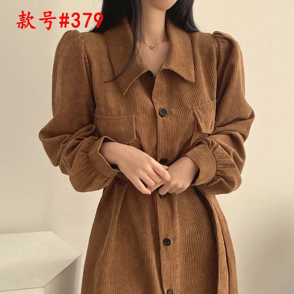 Retro Lapels Single-breasted Waist Dress
