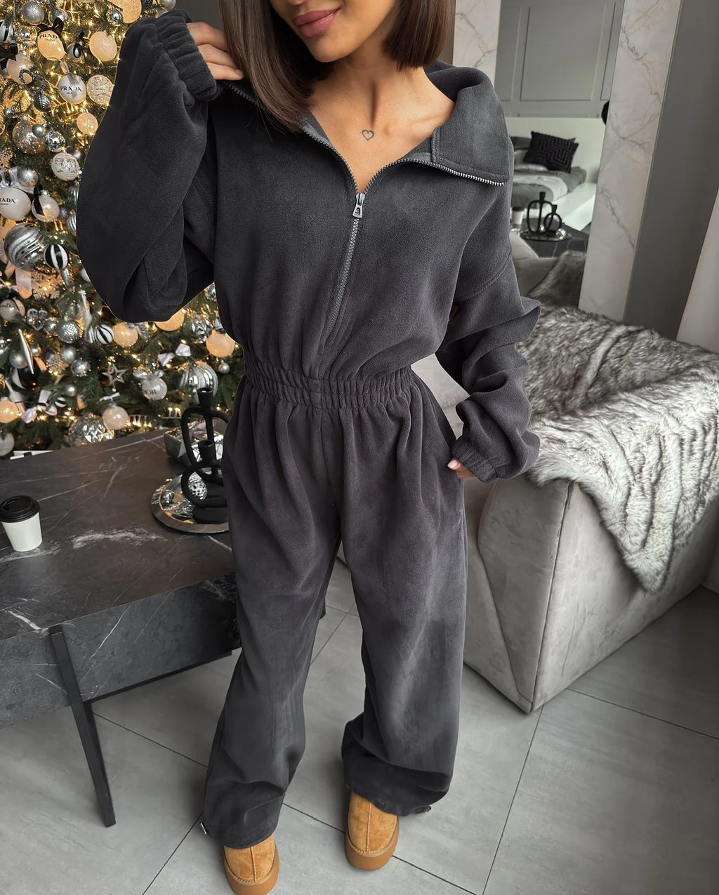 Sporty Long Sleeve Half-Zip Sports Jumpsuit with Lapel