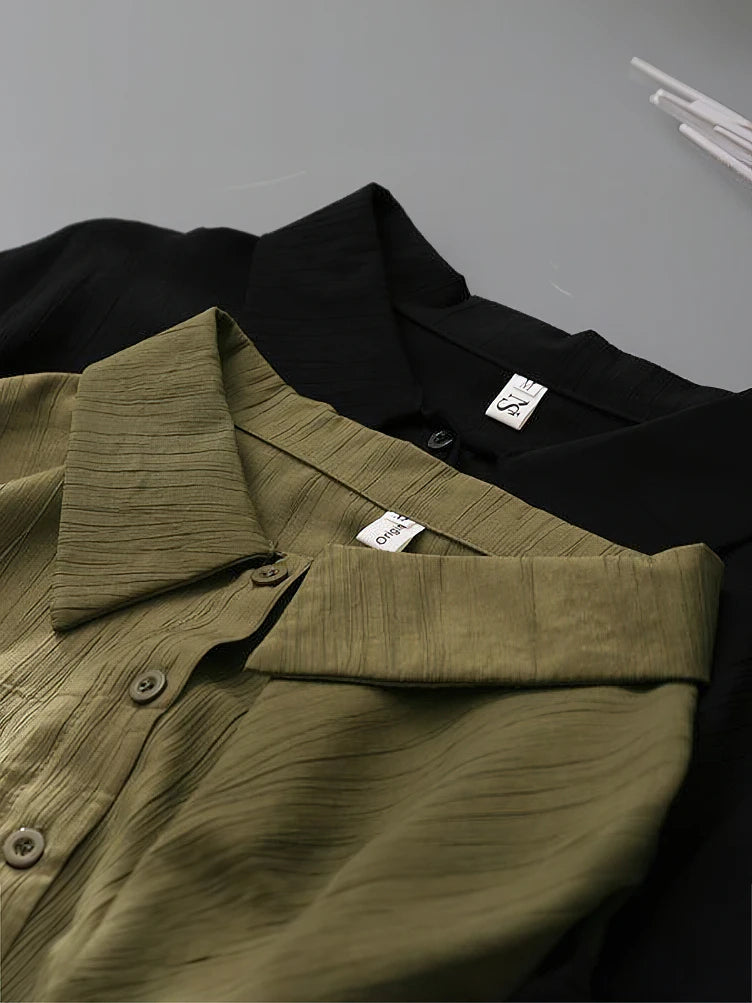 Vintage Crepe Long sleeve Blouse w/Collar
