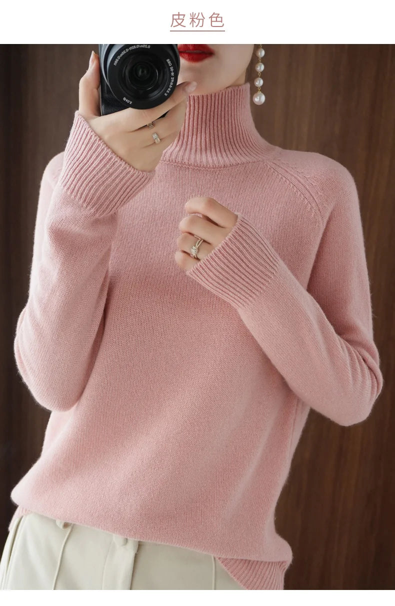 Merino Wool Mock Neck Pullover Sweater
