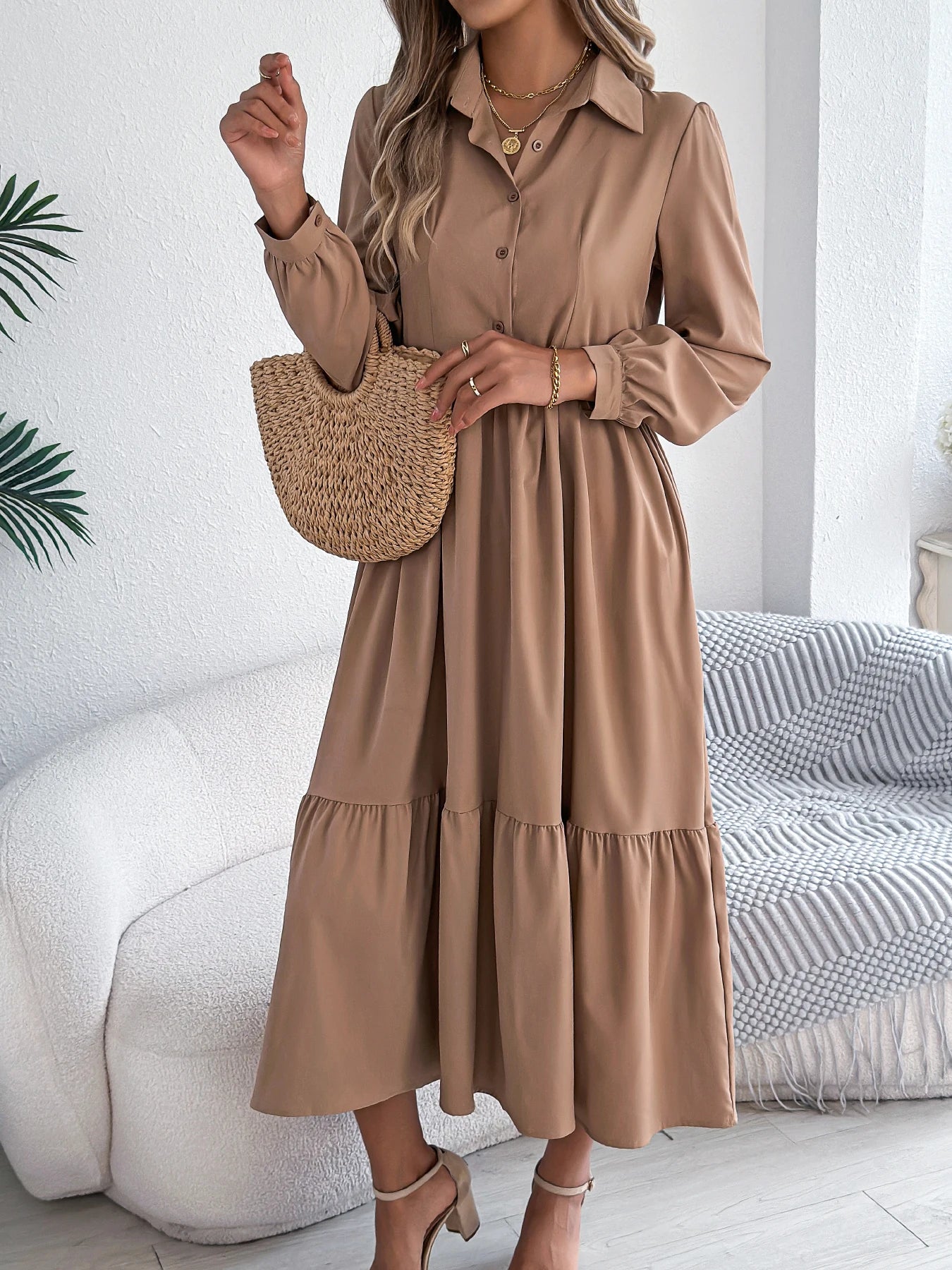 Women's Casual Button Down Long Sleeved Dress
