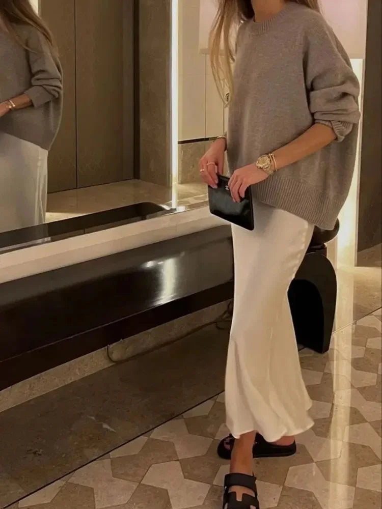 Black Satin High-Waisted Skirt