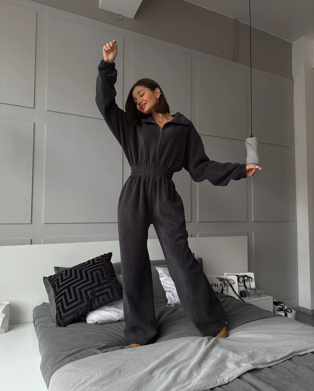 Sporty Long Sleeve Half-Zip Sports Jumpsuit with Lapel