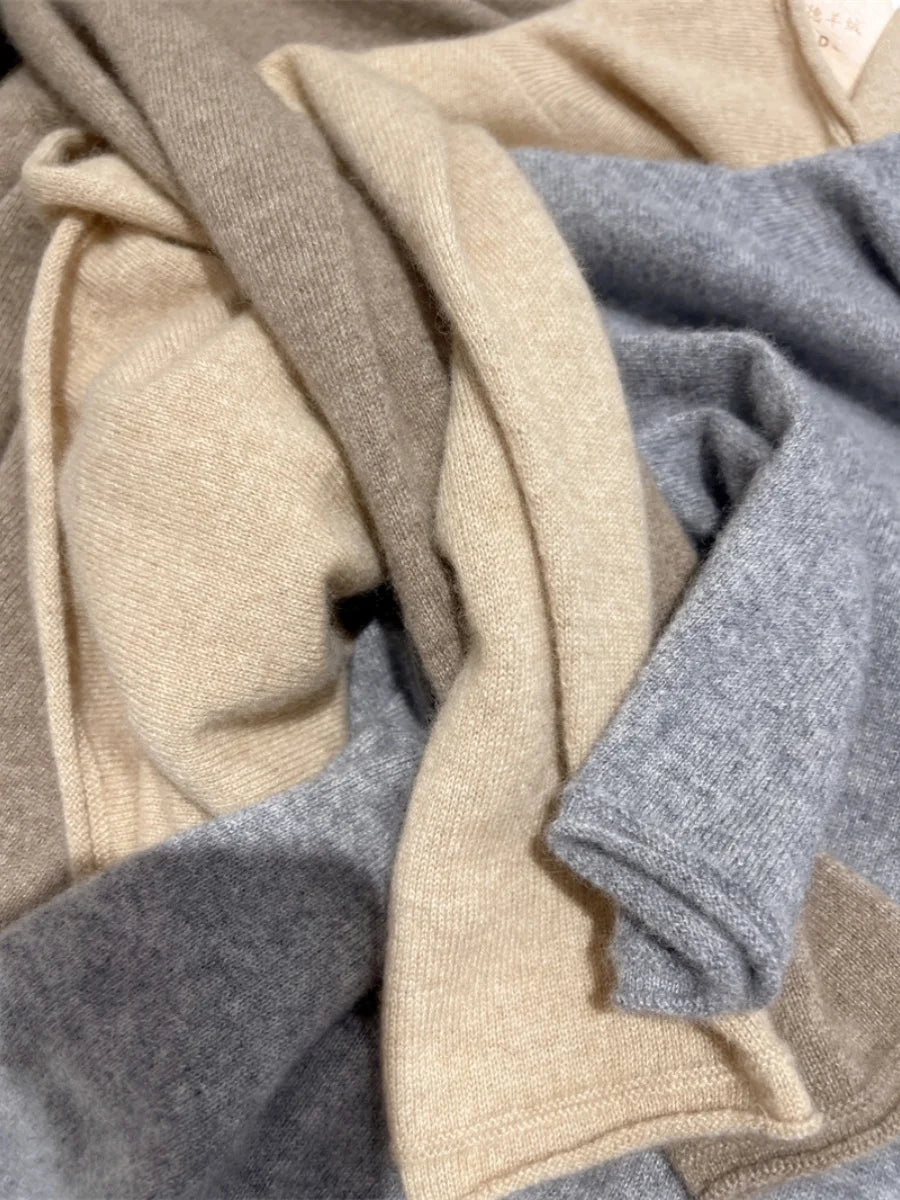 Women's 100% pure cashmere free collar slim sweater