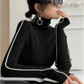 Long Sleeve Knit Turtleneck with Striped Sleeves Sweater Top