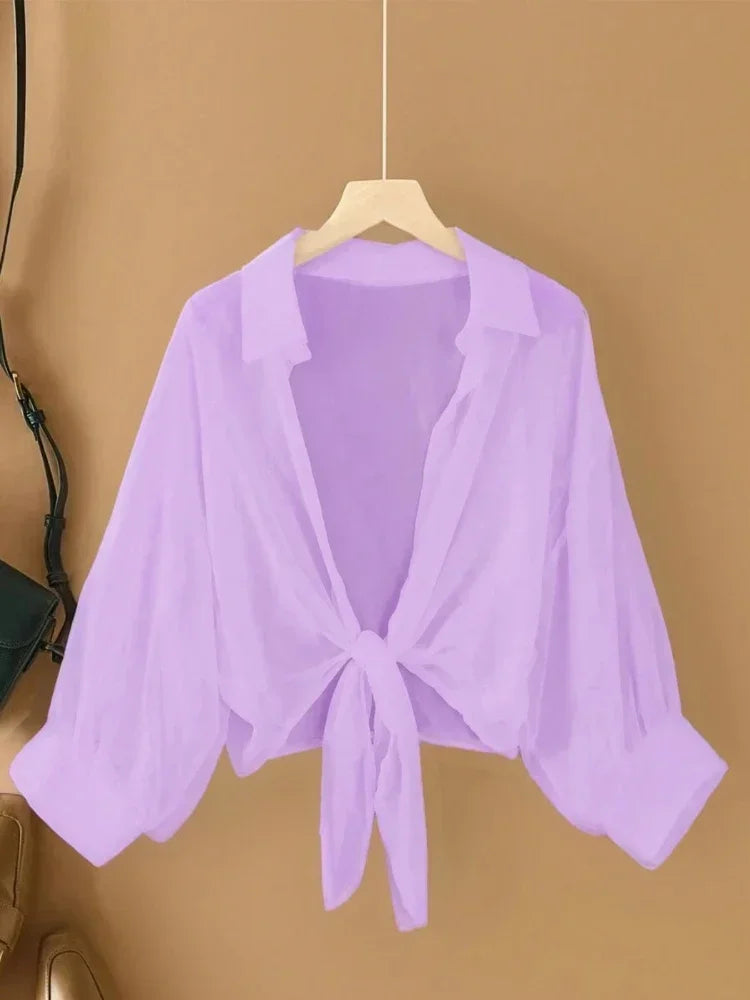 Women's Plus Size Front-Tie Loose Shirts