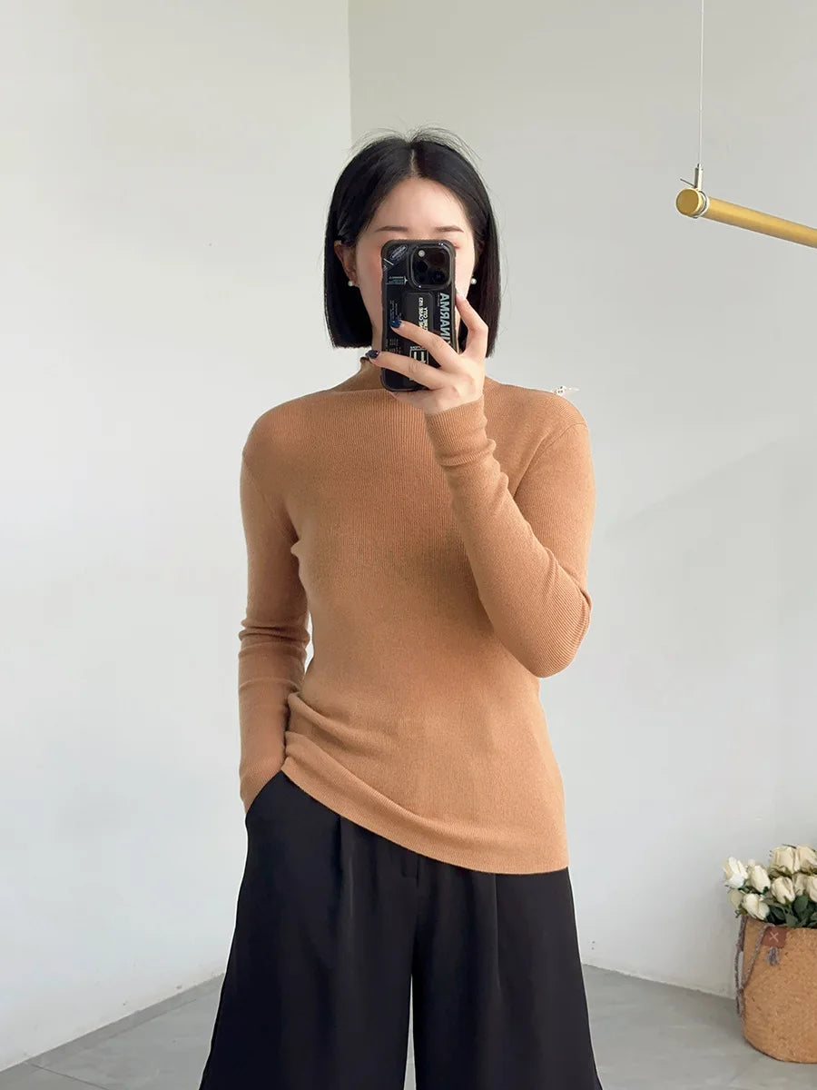 100% Wool Long Sleeve Mock Neck Sweater